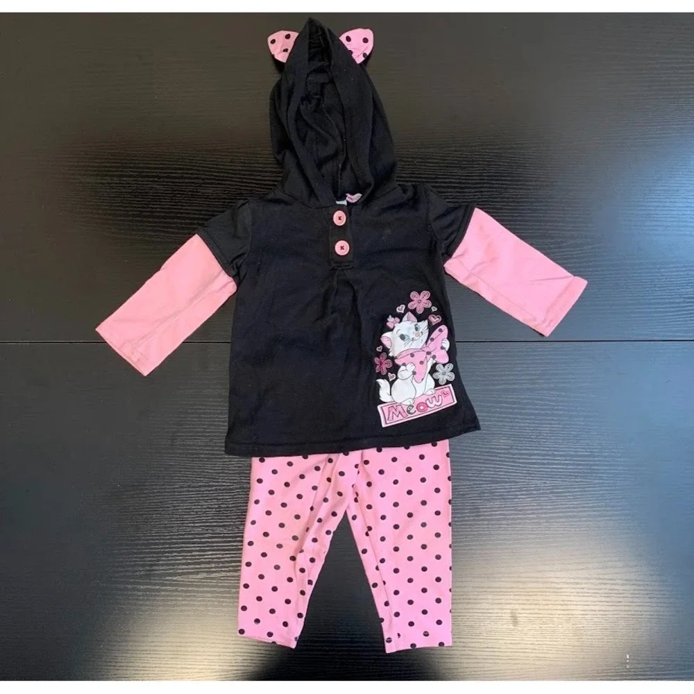 Disney The Aristocats Marie Pink/Black Outfit Set Baby‎ Girl 18 Months